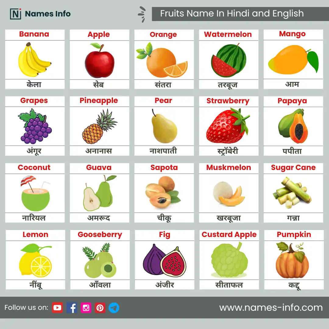 fruits name in hindi and english with pictures