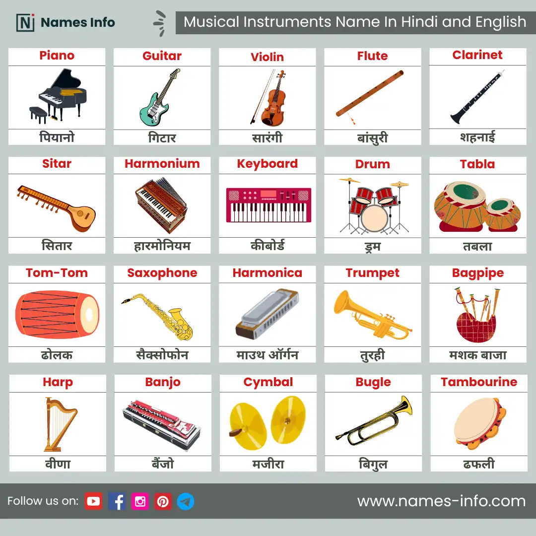 musical instruments name in hindi and english with pictures