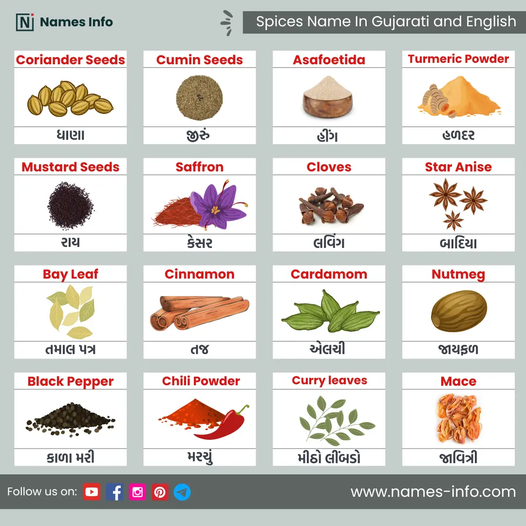 spices name in gujarati and english with pictures