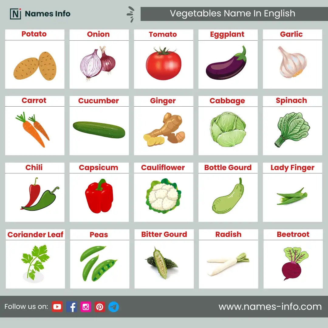 vegetables name in english with pictures